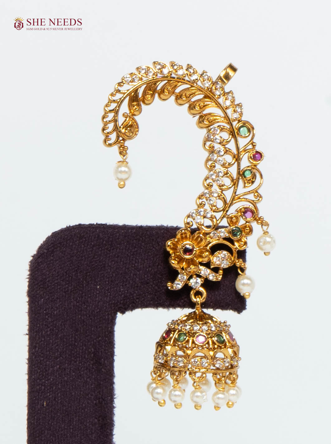 Mayurika Traditional Peacock Jhumka Earrings with Pearls