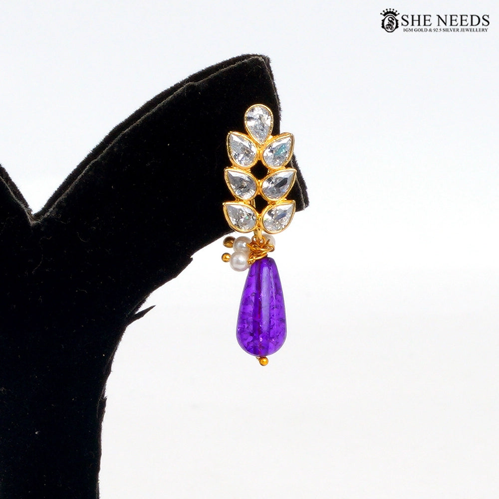 Myra leaf vine interchangeable drop earring with white sparkling stones, multicolour bead drop and pearl accents|She Needs Jewellery
