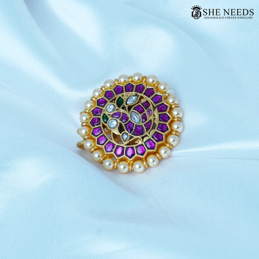 Suryudu Chandrudu purple kundan pearl hair clip by She Needs Jewellery