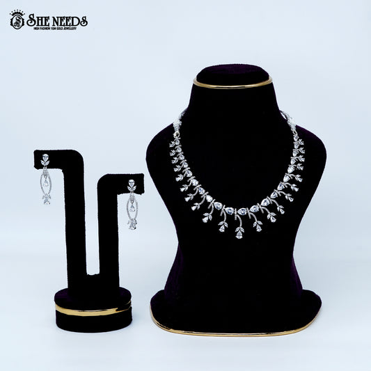 Crystal Vine Elegance rhodium silver short necklace for women