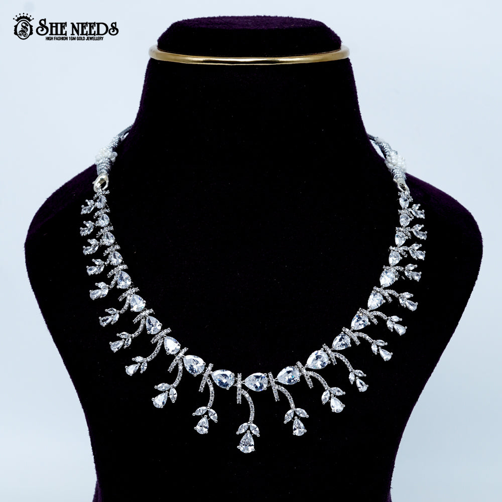 Crystal Vine Elegance Rhodium Silver Short Necklace