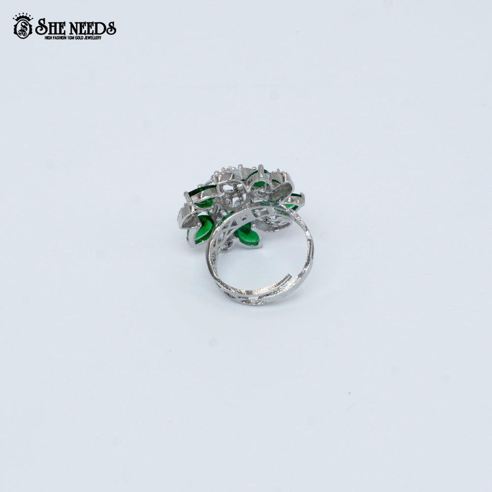 Silver Green Stone Floral Ring | CZ Crystal Ring for Women