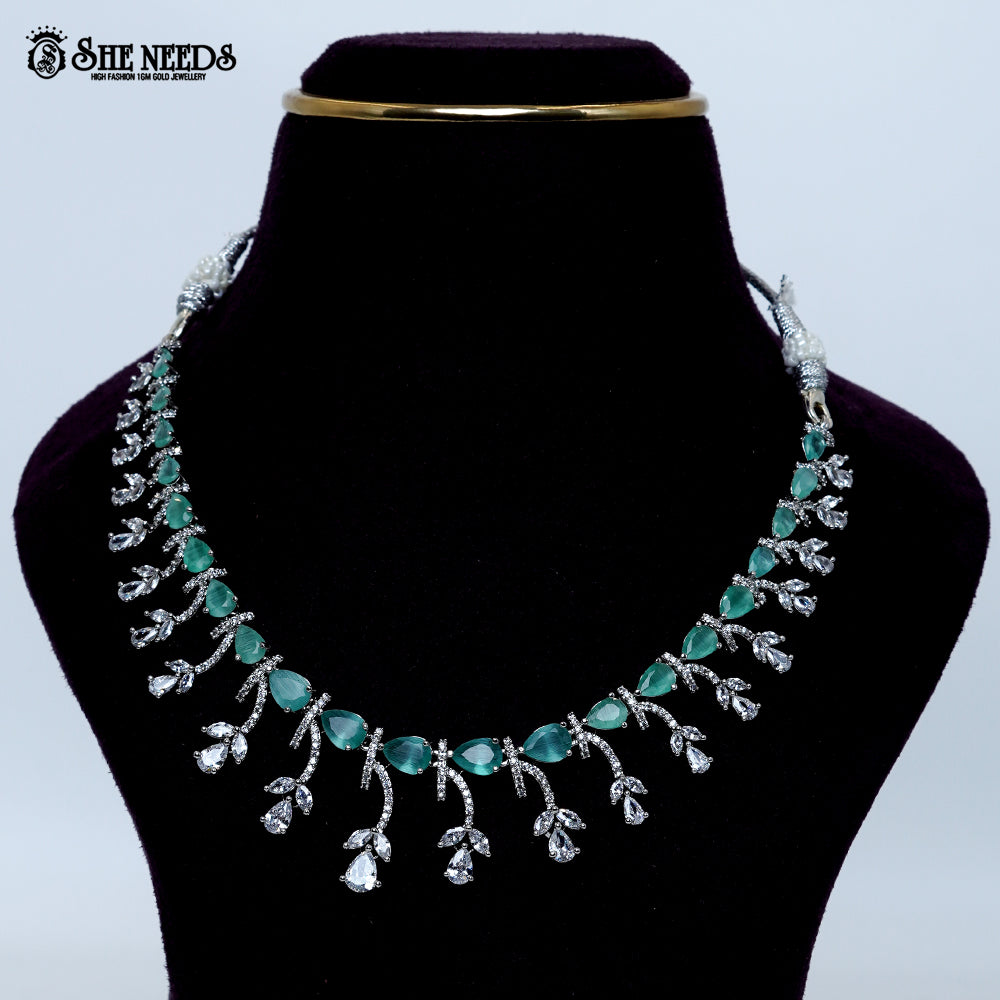 Crystal Vine Elegance Rhodium Silver Short Necklace