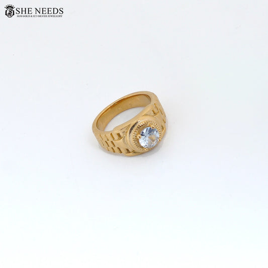 She Needs Jewellery men’s gold-tone ring with CZ stone