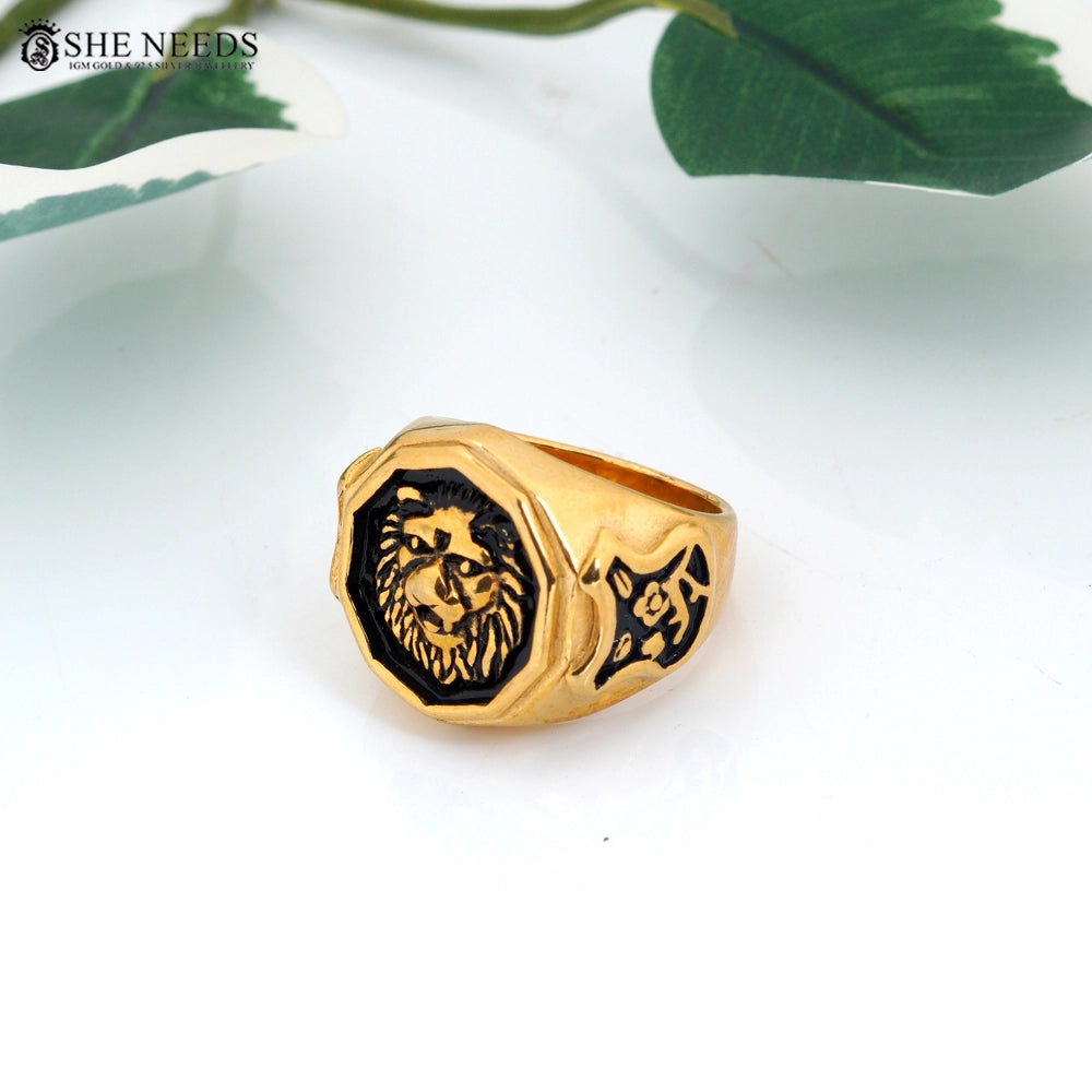 Men’s Lion Face Gold-Tone Ring