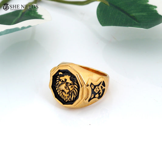 Men’s Lion Face Gold-Tone Ring