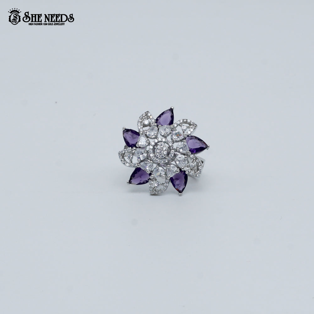 Silver Green Stone Floral Ring