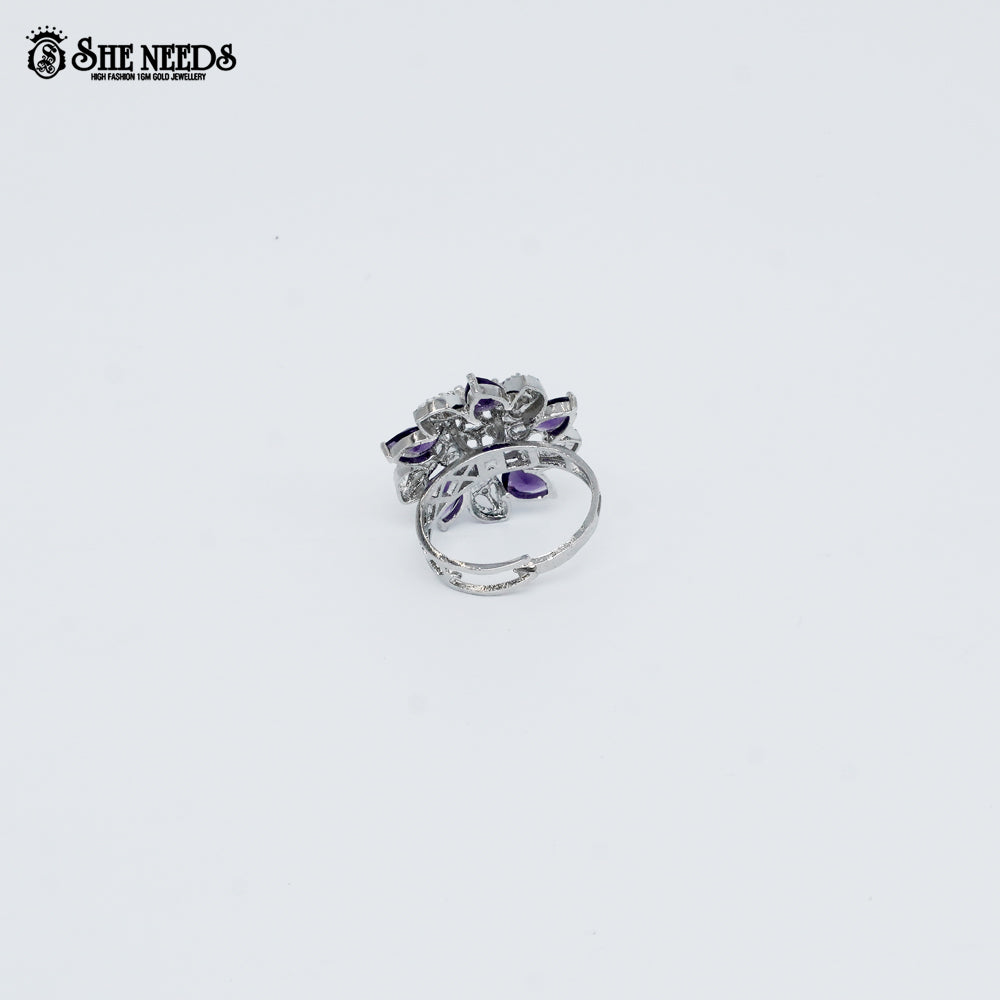 Silver Green Stone Floral Ring