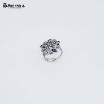 Silver purple Stone Floral Ring | CZ Crystal Ring for Women