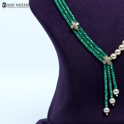 Light Green CZ beads chain necklace with Swarovski pearls by She Needs Jewellery