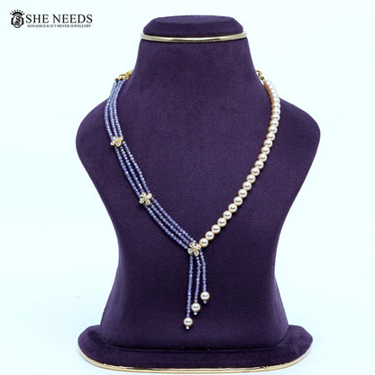 Purple CZ beads chain necklace with Swarovski pearls by She Needs Jewellery