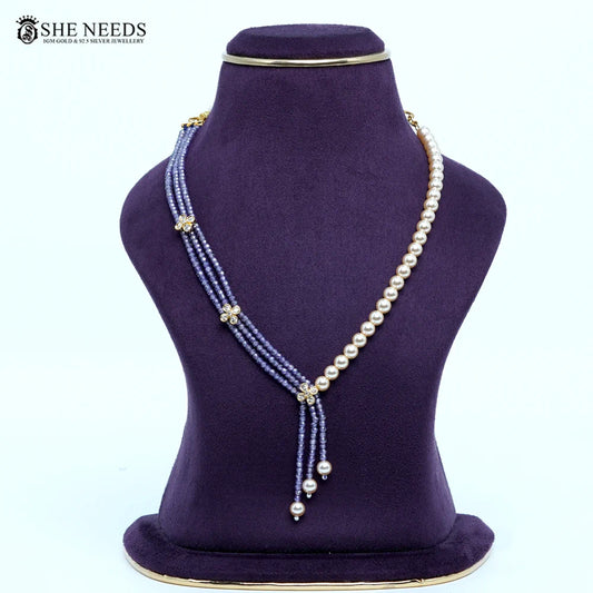Purple CZ beads chain necklace with Swarovski pearls by She Needs Jewellery
