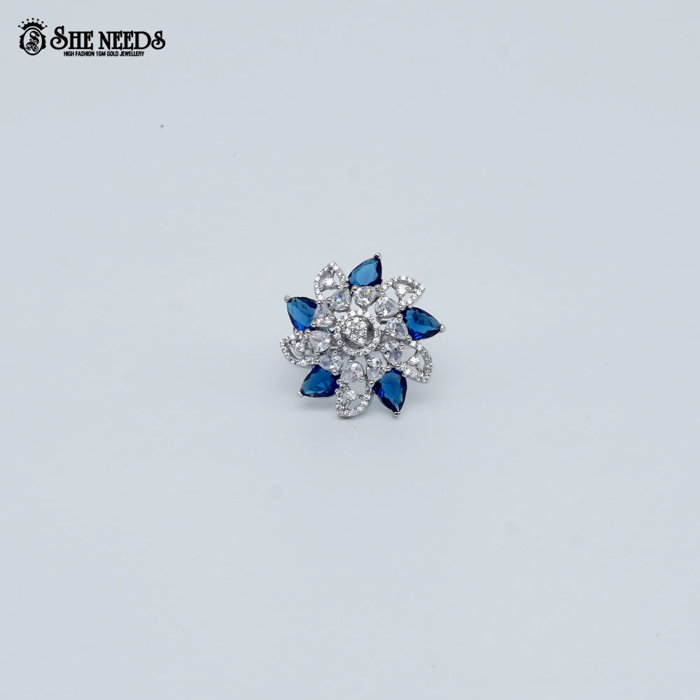 Silver Green Stone Floral Ring