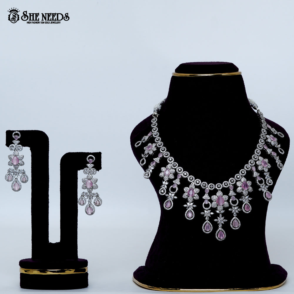 Amethyst Bloom Royale Rhodium Silver Necklace