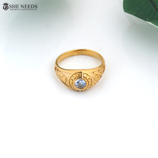 Men’s Gold-Tone Ring with Round CZ Stone