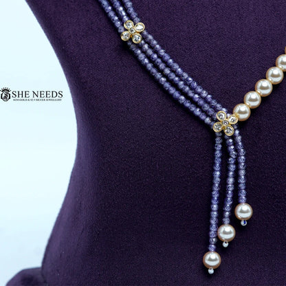 Purple CZ beads chain necklace with Swarovski pearls by She Needs Jewellery