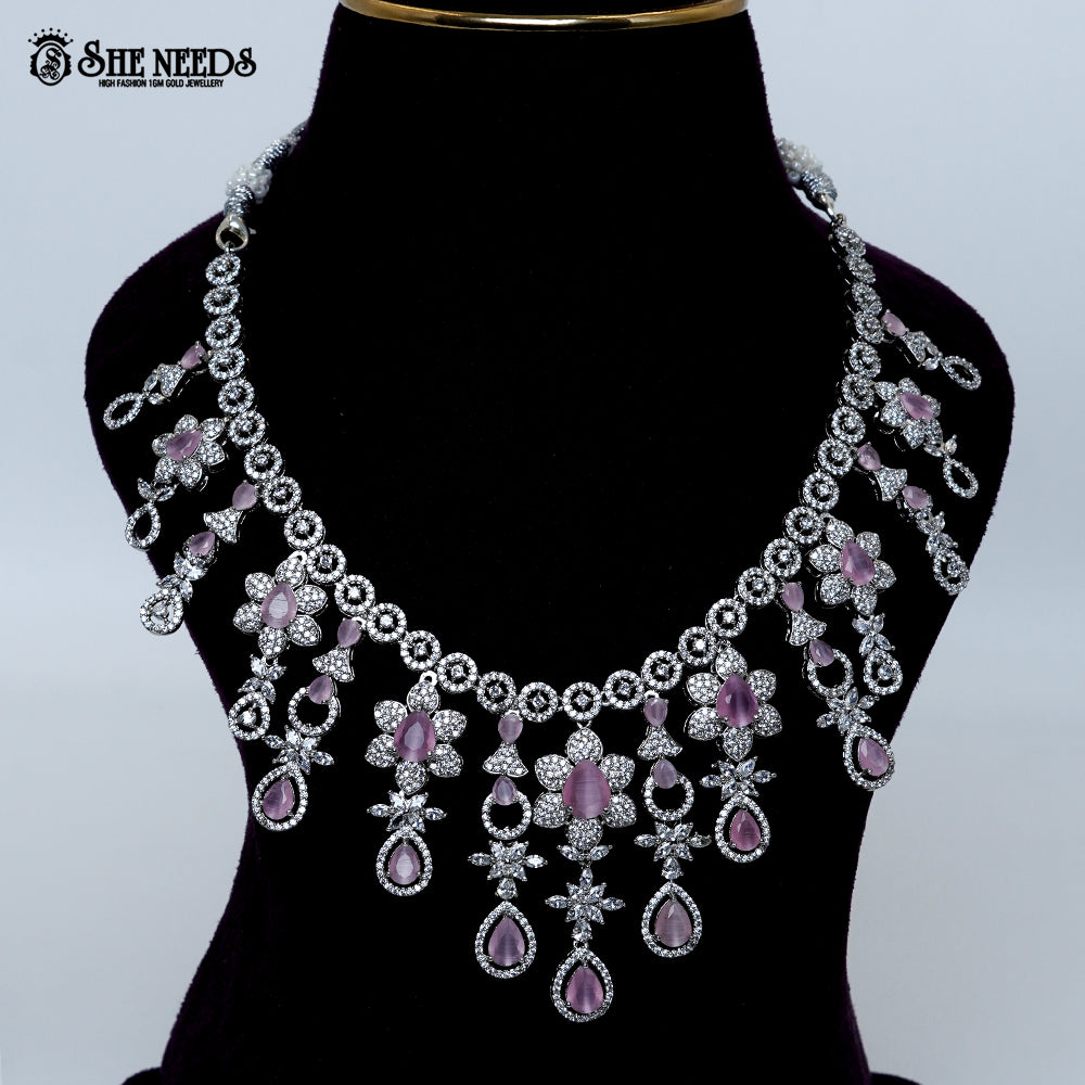 Amethyst Bloom Royale Rhodium Silver Necklace