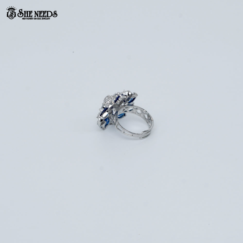 Silver Green Stone Floral Ring