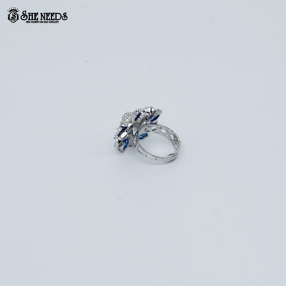 Silver blue Stone Floral Ring | CZ Crystal Ring for Women