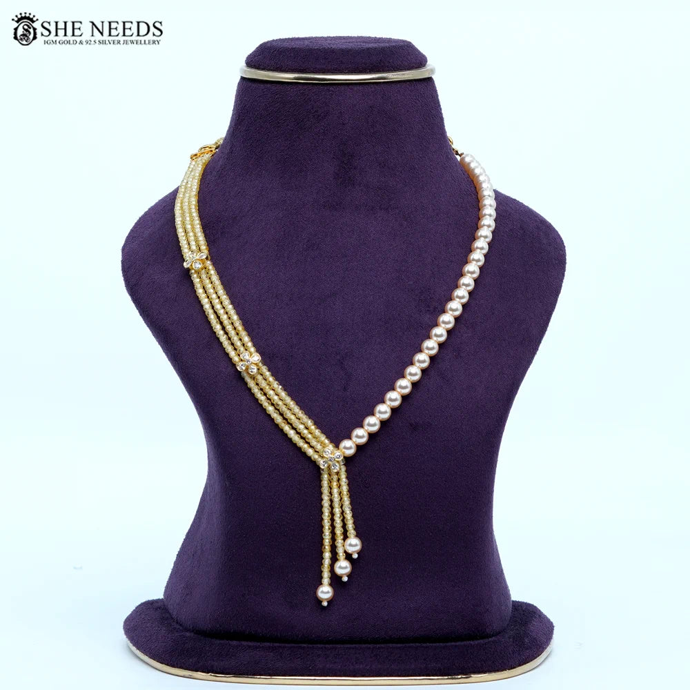 Yellow CZ beads chain necklace with Swarovski pearls by She Needs Jewellery
