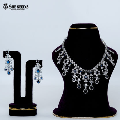 Amethyst bloom rhodium silver necklace with purple stone drops floral design