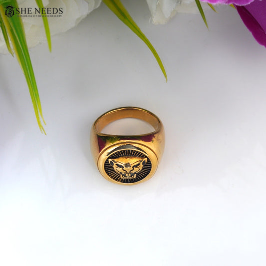 Men’s Panther Face Gold-Tone Ring