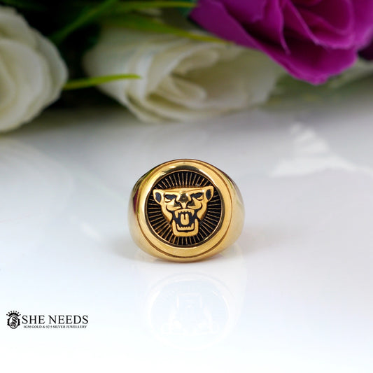Men’s Panther Face Gold-Tone Ring