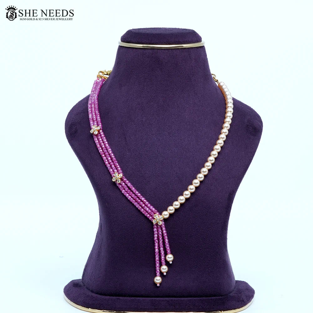 Pink CZ Beads & Swarovski Pearls Necklace