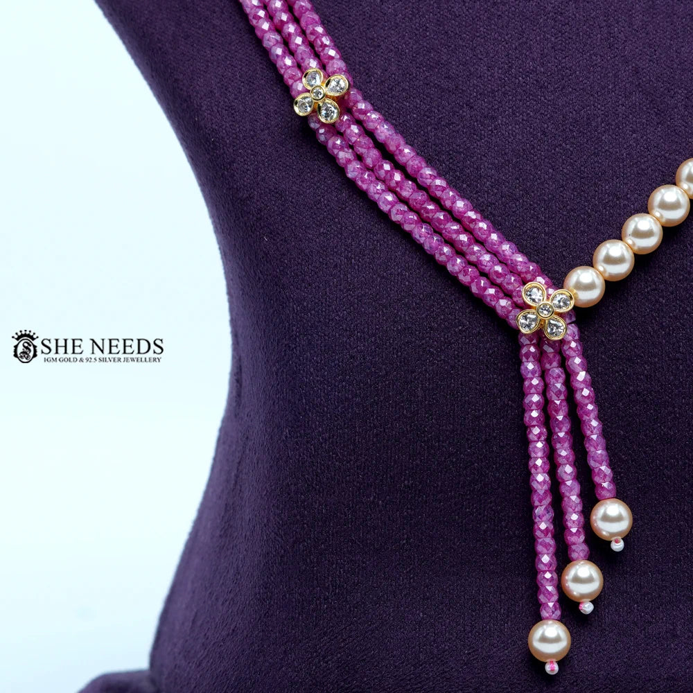 Pink CZ Beads & Swarovski Pearls Necklace