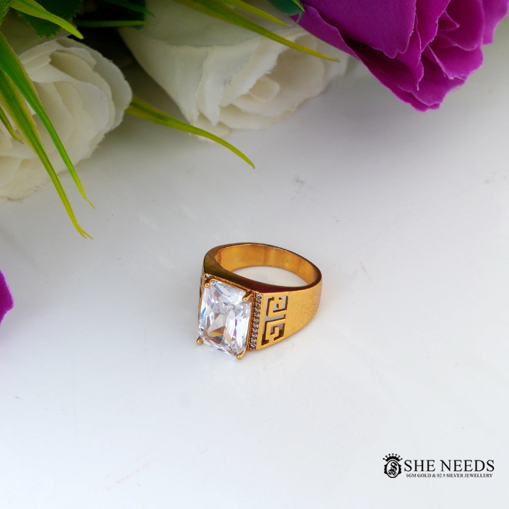 Elegant Men’s Gold-Tone  Ring with Round CZ Stone