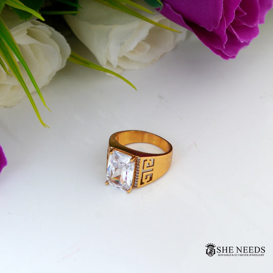 Elegant Men’s Gold-Tone  Ring with Round CZ Stone