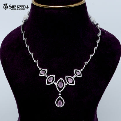 Midnight rhodium silver necklace with blue stone teardrop design| She Needs Jewellery