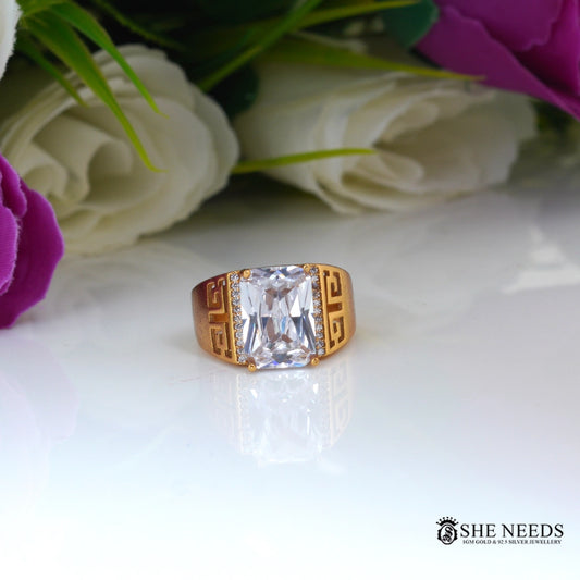Elegant Men’s Gold-Tone  Ring with Round CZ Stone