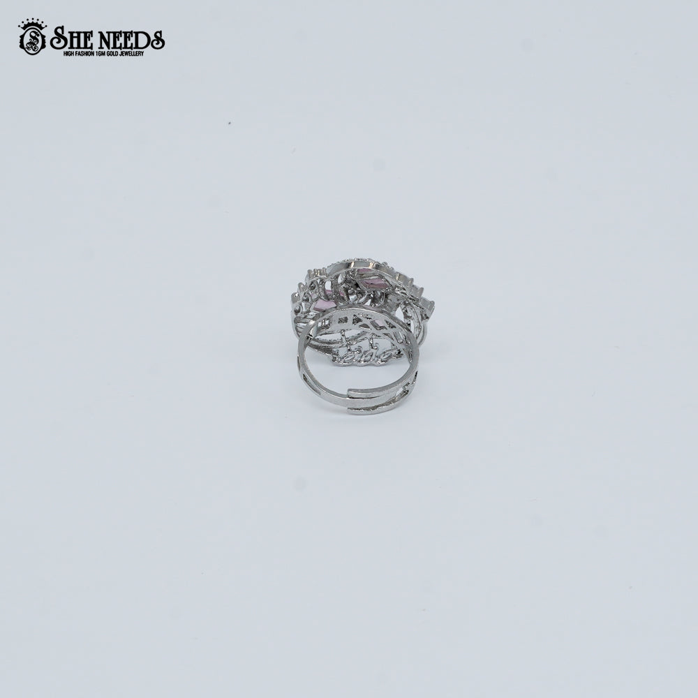 Silver pink stone designer ring for women with crystal detailing