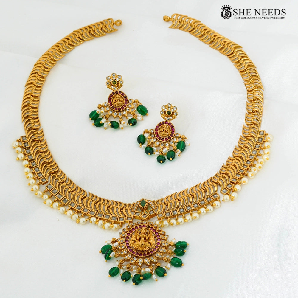Traditional Jalebi Kempu Stone Necklace Set