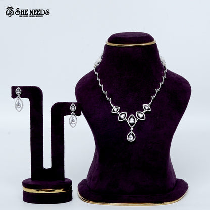 Midnight rhodium silver necklace with white stone teardrop design| She Needs Jewellery