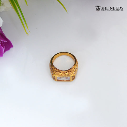 Stylish Men’s Gold-Tone  Ring with Round CZ Stone