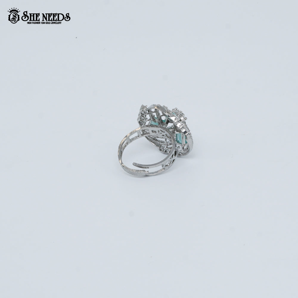 Silver Light green stone designer ring for women with crystal detailing
