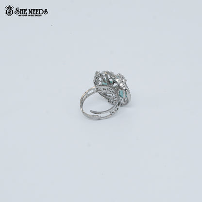 Silver Light green stone designer ring for women with crystal detailing
