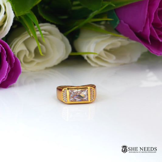 Stylish Men’s Gold-Tone  Ring with Round CZ Stone