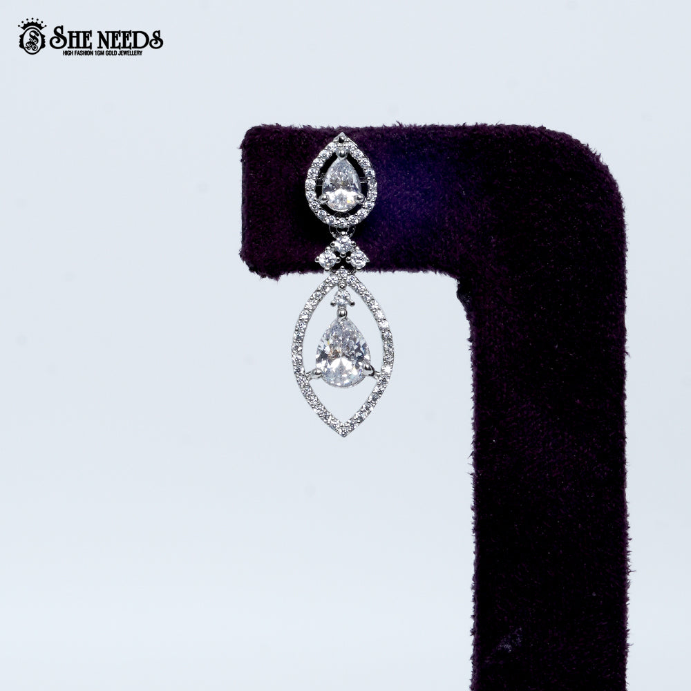 Midnight rhodium silver necklace with white stone teardrop design| She Needs Jewellery