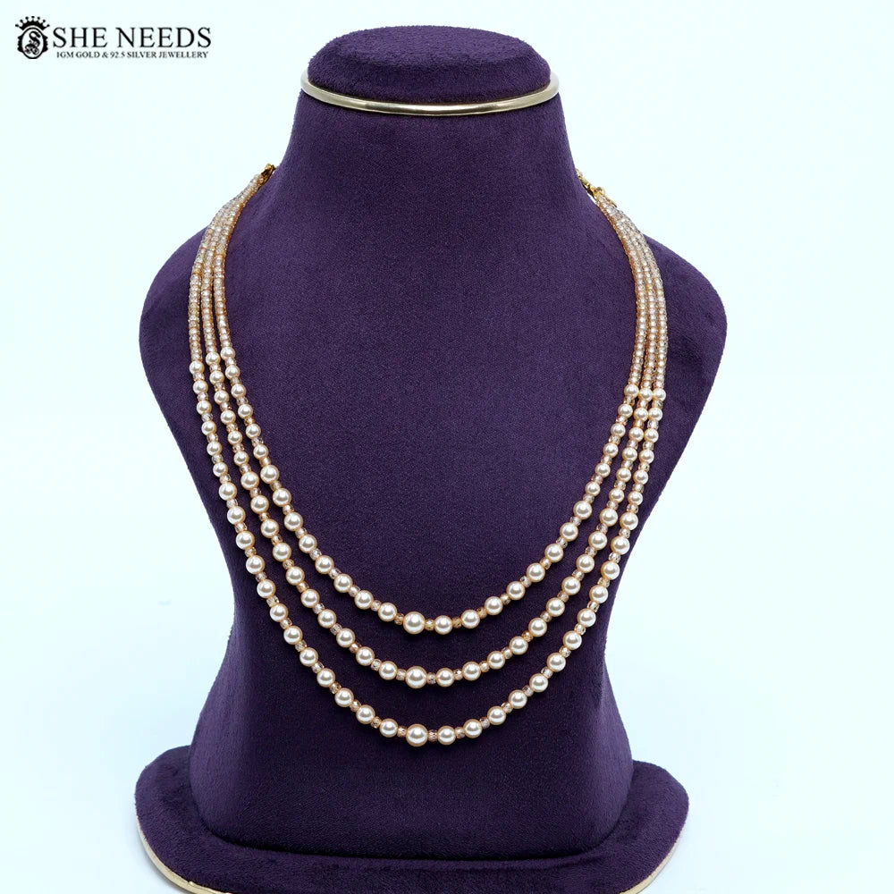 Classic Ivory Swarovski pearls with C.Z  Beads Chain Necklace