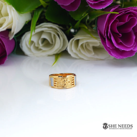 Men’s Gold-Tone Om Ring  Spiritual Designer Statement Ring for Men