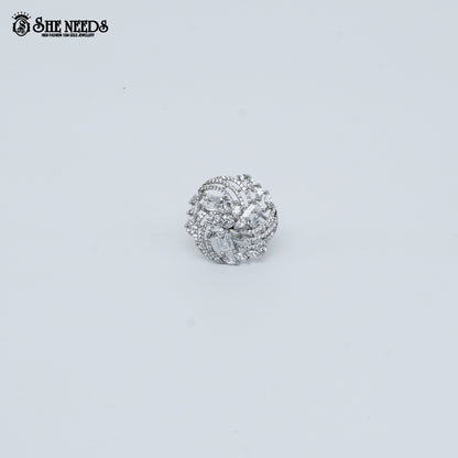 Silver white stone designer ring for women with crystal detailing