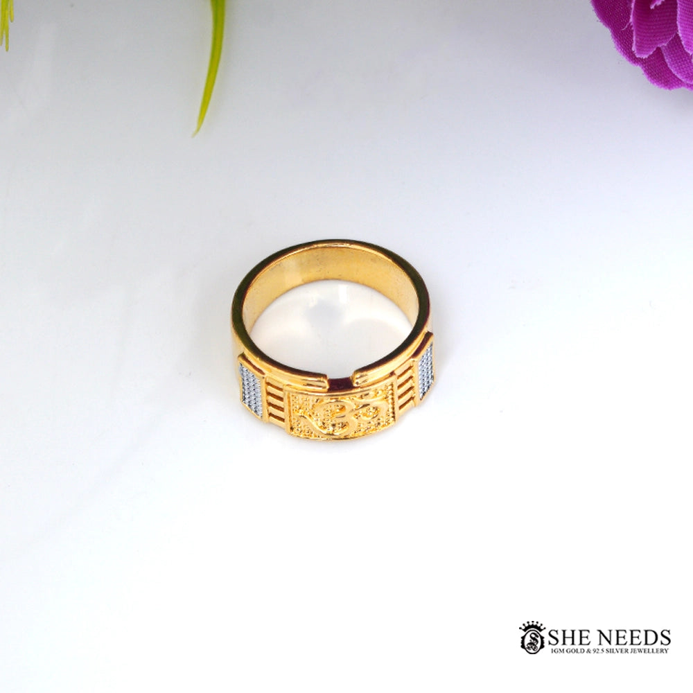 Men’s Gold-Tone Om Ring  Spiritual Designer Statement Ring for Men