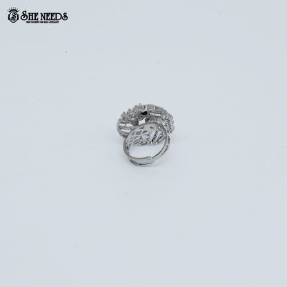 Silver white stone designer ring for women with crystal detailing
