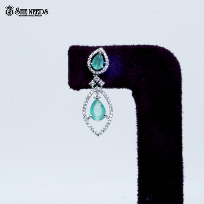 Midnight rhodium silver necklace with light green stone teardrop design| She Needs Jewellery