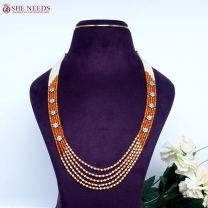 Ethnic Grace orange pearl beads necklace multi strand traditional jewellery