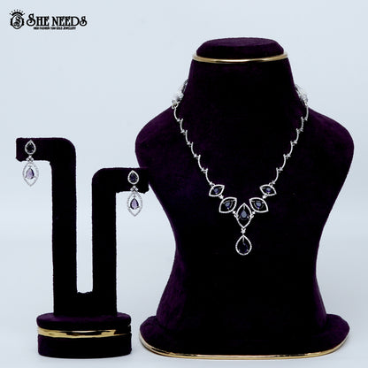 Midnight rhodium silver necklace with purple stone teardrop design| She Needs Jewellery