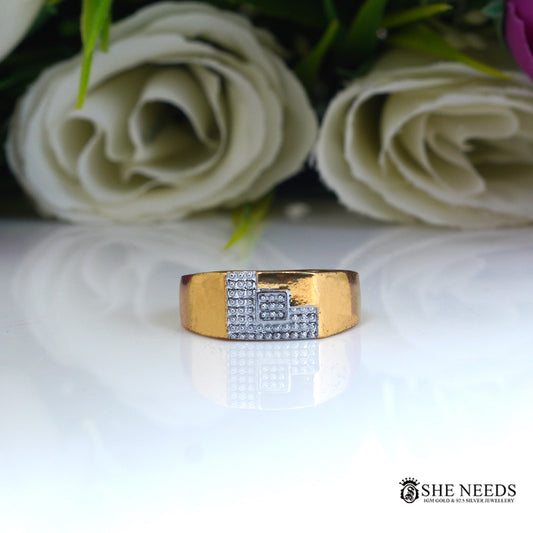 Stylish Men’s Gold-Tone  Ring with square CZ Stone